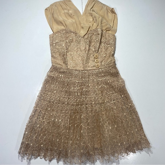 Frock By Tracy Reese Nude Pleated Vintage Inspired Silk Cotton Floral Dress 6 - Picture 2 of 15